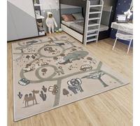 Hanse Home Adventures Tapis pour Enfant - Tapis de Jeu pour Chambre d'enfant et d'adolescent - Motif Rue - Motif Animaux de la Jungle - Gris - 120 x 170 cm