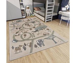Hanse Home Adventures Tapis pour Enfant - Tapis de Jeu pour Chambre d'enfant et d'adolescent - Motif Rue - Motif Animaux de la Jungle - Gris - 120 x 170 cm
