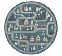 Hanse Home Adventures Tapis rond pour enfant - Motif rues - Tapis de jeu routier - Tapis de voiture pour garçon et fille - Pour chambre d'enfant, salle de jeux, chambre d'adolescent, salon - Vert gris