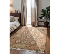 Hanse Home Afghan Kelim Tapis Dune - Tapis traditionnel coloré tissé à la main en laine et coton - Style afghan oriental avec franges - Pour salon, chambre à coucher - Beige multicolore - 120 x 170 cm