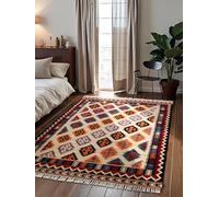 Hanse Home Afghan Kelim Tapis Kian - Tapis traditionnel coloré tissé à la main en laine et coton - Style afghan oriental avec franges - Pour salon, chambre à coucher - Crème multicolore - 120 x 170 cm