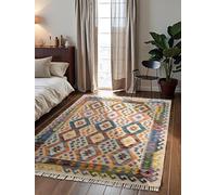 Hanse Home Afghan Kelim Tapis Oasis - Tapis Traditionnel coloré tissé à la Main en Laine et Coton - Style Afghan Oriental avec Franges - pour Salon, Chambre à Coucher - Crème Multicolore - 160 x 230