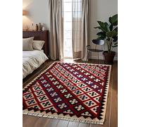 Hanse Home Afghan Kelim Tapis Rami - Tapis traditionnel coloré tissé à la main en laine et coton - Style afghan oriental avec franges - Pour salon, chambre à coucher - Crème multicolore - 120 x 170 cm