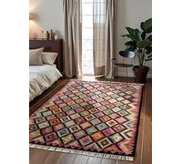 Hanse Home Afghan Kelim Tapis Zara - Tapis Traditionnel coloré tissé à la Main en Laine et Coton - Style Oriental Afghan avec Franges - pour Salon, Chambre à Coucher - Noir Multicolore - 120 x 170 cm