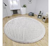 HANSE Home Dion Tapis de Salon Rond à Poils Longs - Motif à Rayures - Moelleux et Doux - pour Salon, Chambre à Coucher, Chambre d'adolescent - Gris - 160 cm