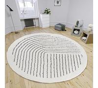 HANSE Home Dion Tapis de Salon Rond à Poils Longs - Motif à Rayures - Moelleux et Doux - pour Salon, Chambre à Coucher, Chambre d'adolescent - Crème Noir, 120 cm