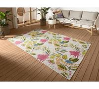 HANSE Home Flowers and Leaves Tapis d'intérieur et d'extérieur - Tissu plat, motif floral tropical, résistant aux intempéries et aux UV, pour balcon, terrasse, jardin, salon, multicolore, 200 x 285 cm