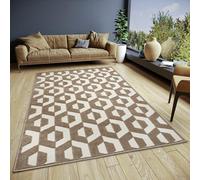 Hanse Home Hexa Design Tapis de Salon - Tissage Plat Moderne - Motif géométrique à Losanges - Style scandinave - pour Salle à Manger, Chambre d'enfant, Couloir - Crème/Marron - 67 x 120 cm