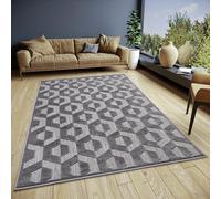 HANSE Home Hexa Design Tapis de Salon - Tissage Plat Moderne - Motif Losanges géométriques - Style scandinave - pour Salle à Manger, Chambre d'enfant, Couloir - Gris Noir, 67 x 120 cm