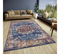 Hanse Home Maderno Tapis Oriental, Classique, Tissage serré, avec Ornements, Look Vintage, Poils Courts et Doux, pour Chambre à Coucher, Salle à Manger, Salon, Couloir - Bleu - 140 x 200 cm