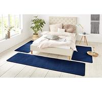 Hanse Home Nasty 3 pièces - Tapis de lit à Poils Courts, uni, d'enfant, Chambre à Coucher, Bleu foncé, 2 x 70 x 140 cm, 1 x 70 x 240 cm, Polypropylène (PP), 2x70x140cm,1x70x240cm