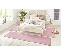 Hanse Home Nasty - Tapis de Tour de lit - 3 pièces - Tapis à Poils Courts - Couleur Unie - pour Chambre d'enfant, Chambre à Coucher - Rose Clair - 2 x 70 x 140 cm - 1 x 70 x 240 cm