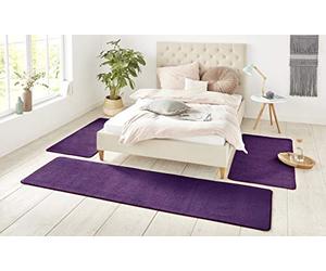 HANSE Home Nasty - Tapis de Tour de lit - 3 pièces - Tapis à Poils Courts - Couleur Unie - pour Chambre d'enfant, Chambre à Coucher - Violet uni - 2 x 70 x 140 cm - 1 x 70 x 240 cm