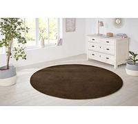HANSE Home Nasty Tapis Rond Moelleux à Poils Courts uni uni pour Salle à Manger, salon, Chambre d'enfant, couloir, Chambre à Coucher, Cuisine - Marron uni 133 cm