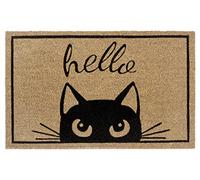 Hanse Home Paillasson en Coco - 45 x 70 cm - Antidérapant - Naturel - pour l'intérieur - Motif Chat Hello - en Fibre de Coco - pour entrée et extérieur Couvert