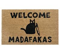 Hanse Home Paillasson en Coco pour l'intérieur - Paillasson en Coco Naturel - Motif Chat Welcome Madafakas - Résistant aux intempéries et antidérapant - pour Couloir, terrasse, entrée - 45 x 75 cm