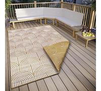 Hanse Home Pangli Tapis d'extérieur résistant aux intempéries, réversible, Style bohème scandinave, imperméable, Couleur Unie, géométrique, Effet 3D, pour Jardin, Balcon, terrasse, Salon, Ocre, 120 x