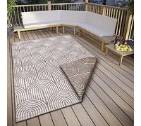 Hanse Home Pangli Tapis d'extérieur résistant aux intempéries, réversible, Style bohème scandinave, imperméable, Couleur Unie, géométrique, Effet 3D, pour Jardin, Balcon, terrasse, Salon, Lin, 160 x