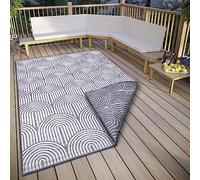 Hanse Home Pangli Tapis d'extérieur résistant aux intempéries, réversible, style scandinave, bohème, imperméable, couleur unie, géométrique, effet 3D, pour jardin, balcon, terrasse, salon, argent, 160