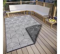 Hanse Home Pangli Tapis d'extérieur résistant aux intempéries, réversible, style scandinave, bohème, imperméable, couleur unie, géométrique, effet 3D, pour jardin, balcon, terrasse, salon, noir, 160 x