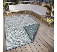 Hanse Home Pangli Tapis d'extérieur résistant aux intempéries, réversible, style scandinave, bohème, imperméable, couleur unie, géométrique, effet 3D, pour jardin, balcon, terrasse, salon, vert, 160 x