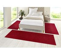 HANSE Home Pure Tapis de Tour de lit 3 pièces - Tapis à Poils Courts uni - pour Chambre d'enfant, Chambre à Coucher, Rouge, 2 x 70 x 140 cm, 1 x 70 x 240 cm