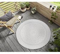 HANSE Home Spirit - Tapis d'intérieur et d'extérieur Rond - Mandala - Résistant aux intempéries et imperméable - À Tissage Plat - pour salon, couloir, terrasse, Jardin, Balcon - Crème argenté, 160 cm