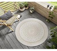 HANSE Home Spirit - Tapis d'intérieur et d'extérieur Rond - Mandala - Résistant aux intempéries et imperméable - À Tissage Plat - pour salon, couloir, terrasse, Jardin, Balcon - Crème doré, 120 cm