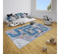 Hanse Home Tapis de Chambre d'enfant Dream Street - pour garçon et Fille - Tapis de Jeu Moderne à Poils Courts - Motif Route de Jeu - Poils Doux - Facile d'entretien - Gris Bleu - 80 x 150 cm