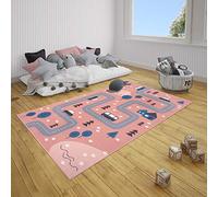 Hanse Home Tapis de Chambre d'enfant Dream Street - pour garçon et Fille - Tapis de Jeu Moderne à Poils Courts - Motif Route de Jeu - Poils Doux - Facile d'entretien - Rose - 120 x 170 cm