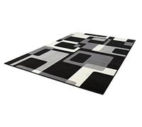 Hanse Home Tapis de salon rétro à poils courts - Motif graphique moderne et abstrait - En velours - Pour salle à manger, salon, chambre d'enfant, couloir, chambre à coucher, cuisine - Noir crème - 120 x 170 cm