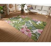 HANSE Home Tapis d'intérieur et d'extérieur Tropical - Tissage Plat - Design Palmier Floral - Certifié Öko-Tex - Résistant aux intempéries et aux UV - pour Balcon, terrasse, Jardin, Salon -