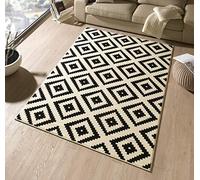 Hanse Home Tapis en losange - Tapis de salon à poils courts Skandi Motif losanges moderne en velours pour salle à manger, salon, chambre d'enfant, couloir, chambre à coucher, cuisine - Noir crème, 80 x 300 cm