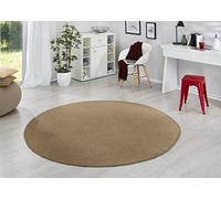 HANSE Home Tapis Fancy Rond - Tapis de Salon uni Moderne en Velours - pour Salle à Manger, Salon, Chambre d'enfant, Couloir, Chambre à Coucher, Cuisine - Marron - Diamètre 133 cm