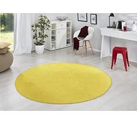HANSE Home Tapis Fancy Rond - Tapis de Salon uni Moderne en Velours - pour Salle à Manger, Salon, Chambre d'enfant, Couloir, Chambre à Coucher, Cuisine - Jaune - Diamètre 133 cm