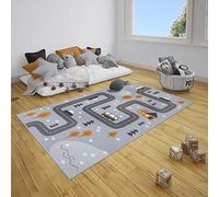 HANSE Home Tapis pour Chambre d'enfant Dream Street - Tapis de Jeu Moderne à Poils Courts - Motif Rue de Jeu - Facile d'entretien - Gris - Jaune Moutarde - 80 x 150 cm