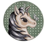 HANSE Home Tapis pour Enfant Design Cute Unicorn (80 cm, Rond, Poils Doux, Couleurs Vives, idéal pour la Chambre d'enfant, Tapis de Jeu, résistant et Facile à Entretenir), Vert Pastel, Multicolore