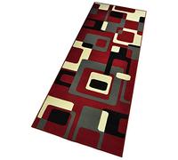 Hanse Home Tapis rétro - Tapis de salon à poils courts - Motif graphique moderne et abstrait - En velours - Pour salle à manger, salon, chambre d'enfant, couloir, chambre à coucher, cuisine - Rouge gris, 80 x 300 cm