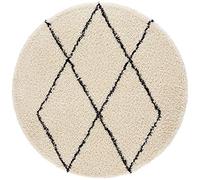 HANSE Home Tapis Shaggy à Poils Longs, Design Diamant, crème, Noir, Doux, Motif à Losanges, à Carreaux, géométrique, pour salon, Chambre, Cuisine, couloir, Design Moderne, Rond, 160 cm