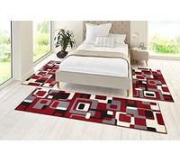 HANSE Home Tapis Tour de lit rétro 3 pièces - Tapis en Velours à Poils Courts - Moderne - À Motifs - pour Chambre d'enfant, Chambre à Coucher - Rouge et Gris - 2 x 70 x 140 cm - 1 x 70 x 230 cm