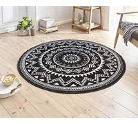 HANSE Home Tapis Valencia Rond - Mandala à Poils Courts - Moderne Vintage - pour Salle à Manger, Salon, Chambre d'enfant, Couloir, Chambre à Coucher, Cuisine - Noir crème - Diamètre 140 cm