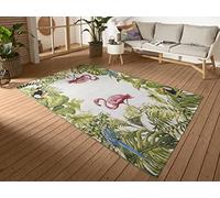 HANSE Home Tropical Birds Tapis d'intérieur et d'extérieur à Tissage Plat Motif Flamant Rose Jungle Palmiers Certifié Öko-Tex Résistant aux intempéries et aux UV pour Balcon, terrasse, Jardin, Salon