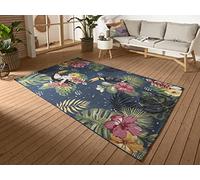 HANSE Home Tropical Dream Tapis d'intérieur et d'extérieur, tissé à Plat, Design de Palmiers tropicaux, certifié Öko-Tex, résistant aux intempéries et aux UV, pour Balcon, terrasse, Jardin, Bleu,