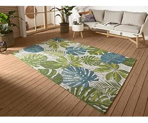 HANSE Home Tropical Leaves - Tapis d'intérieur et d'extérieur - Tissage Plat - Design Feuilles de Palmiers - Certifié Öko-Tex - Résistant aux intempéries et aux UV - pour Balcon, terrasse, Jardin -