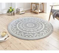 HANSE Home Valencia - Tapis Rond Mandala à Poils Courts - Moderne et Vintage - pour Salle à Manger, Salon, Chambre d'enfant, Couloir, Chambre à Coucher, Cuisine - Gris crème - Diamètre 140 cm