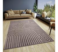 Hanse Home Wave Design Tapis de Salon - Tissage Plat Moderne - Style bohème scandinave - Effet 3D - pour Salle à Manger, Chambre d'enfant, Couloir - Marron - 57 x 90 cm