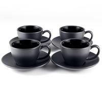 Hanseküche 4 tasses à cappuccino (4x 180 ml) en grès - Tasse cappuccino -Tasses à café à paroi épaisse de qualité supérieure avec soucoupes - service a cafe - tasse a cafe (Noir)
