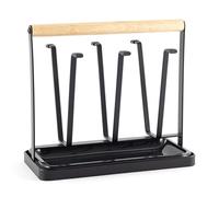 Hanseküche Égouttoir à vaisselle Noir Mat - Plateau d’égouttage de haute qualité pour vaisselle avec poignées en bois - Porte-vaisselle en acier inoxydable pour l’évier, grille d’égouttage