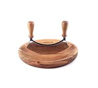 Hanseküche Hachoir avec planche - Certifié FSC - Couteau à herbes double face - Couteau pliant en acier inoxydable tranchant avec planche à découper en bois d'acacia pour herbes et épices - Roulette à