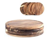 Hanseküche Lot de 4 assiettes à viande rondes en acacia Ø 25 cm - Assiettes rondes - Assiettes à déjeuner, planche à pain, planche de service, planche à découper en bois - Idéal pour le petit-déjeuner